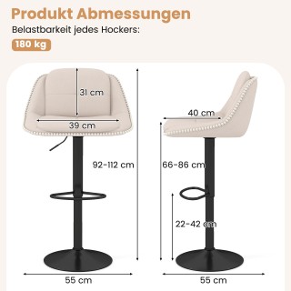Costway Σετ 2 Περιστρεφόμενα Μπαρ Σκαμπό με Ρυθμιζόμενο Ύψος & Μαξι...
