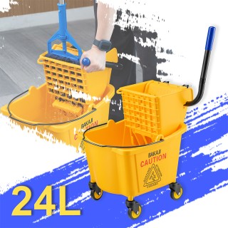 BAKAJI Επαγγελματικό Καρότσι Καθαρισμού με Κουβά 23 Λίτρων και Ρόδε...