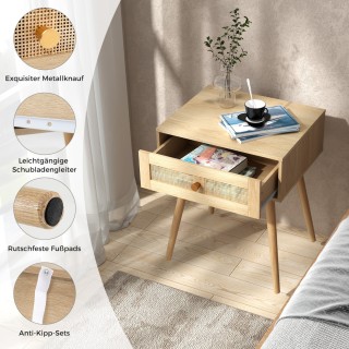 Costway Ρατάν Κομοδίνο με Συρτάρι και Ξύλινα Πόδια HU10749NA