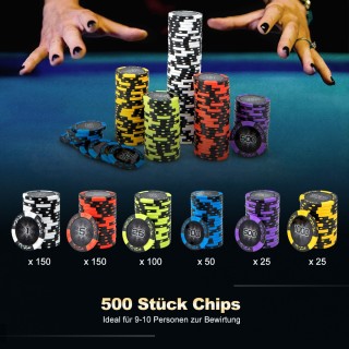 Costway Σετ Πόκερ με 500 Laser Chips, 2 Τράπουλες, 5 Ζάρια, 3 Μάρκε...