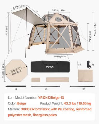 VEVOR Πτυσσόμενο Στρογγυλό Gazebo 3.6x3.6m για 8-10 Άτομα σε Μπεζ ... VEVOR Πτυσσόμενο Στρογγυλό Gazebo 3.6x3.6m για 8-10 Άτομα σε Μπεζ ...