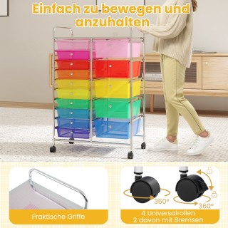 Costway Καρότσι με 10 Συρτάρια, Χρωμιωμένο Μεταλλικό Πλαίσιο και Κλ...