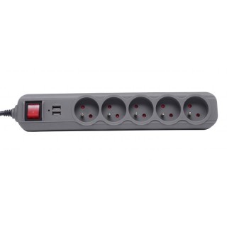 Πολύπριζο με 5 Υποδοχές + 2 Θύρες USB & Καλώδιο 1,5m Γκρι KD-4033 Πολύπριζο με 5 Υποδοχές + 2 Θύρες USB & Καλώδιο 1,5m Γκρι KD-4033