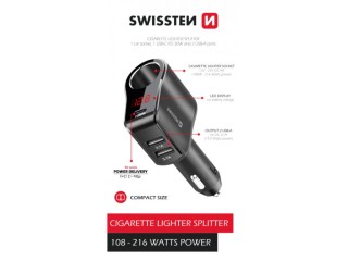SWISSTEN Προσαρμογέας Αυτοκινήτου με 1x CL, 1x USB-C PD και 2x USB-...