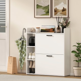 HOMCOM Λεπτή Παπουτσοθήκη με 2 Πτυσσόμενα Συρτάρια και 3 Ανοιχτούς ...