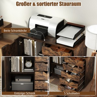 Costway Κινητό Συρταριέρα με 5 Συρτάρια, Πόρτα και Ρόδες - Καφέ JV1...