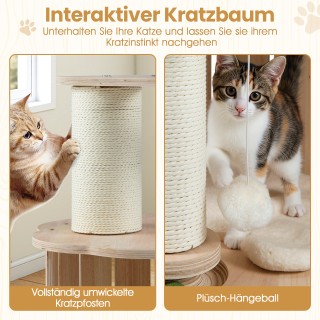 Costway Ξύλινο Δέντρο Γάτας  73 cm x 50 cm x 50 cm με Σπήλαιο Κάψου...