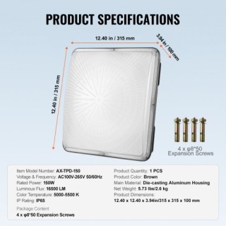 VEVOR LED Φωτιστικό Οροφής 150W 16500LM 5000K IP65 Εξωτερικού Χώρου... VEVOR LED Φωτιστικό Οροφής 150W 16500LM 5000K IP65 Εξωτερικού Χώρου...