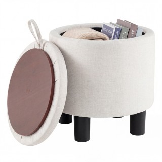 Costway Στρογγυλό λινό σκαμπό με αποθηκευτικό χώρο Ø38 εκ., μπεζ, 4...