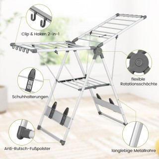 Costway Πτυσσόμενη απλώστρα ρούχων με 5 επίπεδα ρύθμισης ύψους, 21... Costway Πτυσσόμενη απλώστρα ρούχων με 5 επίπεδα ρύθμισης ύψους, 21...