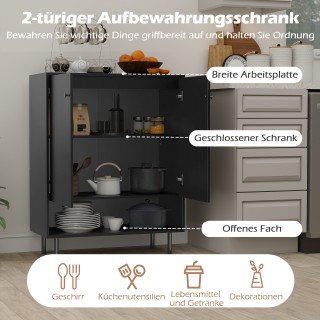 Costway Μπουφές Ξύλινος με Ρυθμιζόμενα Ράφια και 2 Πόρτες, Μαύρος 7...