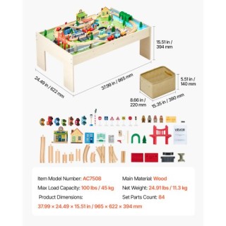 VEVOR Τραπέζι Δραστηριοτήτων 84 PCS με Πτυσσόμενο Κάδο αποθήκευσης ...