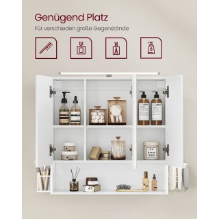 VASAGLE Ντουλάπι Τοίχου με Καθρέφτη και LED, Λευκό