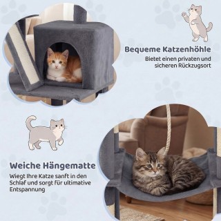 Costway Πολυεπίπεδο ονυχοδρόμιο γάτας 158 εκ. με πλατφόρμα, σπηλιά,...