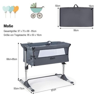 Costway  Κούνια & Παιδικό Κρεβάτι Ρυθμιζόμενο 97 x 50 - 70 x 67 - 8...