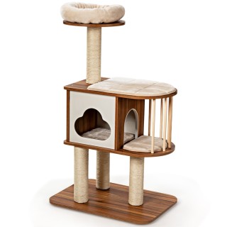 Costway Ξύλινος Ονυχοδρόμιο Γάτας με Πλενόμενα Μαξιλάρια και Σπηλιά...