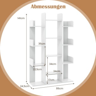 Costway Διακοσμητική Βιβλιοθήκη Δέντρου με 13 Ράφια και Αντιολισθητ...