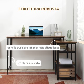 HOMCOM Γωνιακό Γραφείο με Ράφι 3 Επιπέδων σε Βιομηχανικό Στυλ, 135x...