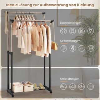 Costway Διπλός Κρεμάστρας Ρούχων με Ρυθμιζόμενο Ύψος και Ανθεκτική ...