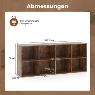 Costway Πολυλειτουργική Βιβλιοθήκη 121,5 x 29 x 61 cm με 8 Κυψέλες ...