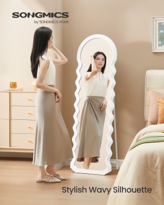 SONGMICS Μεγάλος Κύμα Καθρέφτης Δαπέδου με Στήριγμα, Cloud White, 5...