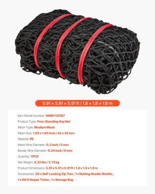 VEVOR Δίχτυ Χορτοδεσίας Στρογγυλού Δέματος για Άλογα (1.8x1.8x1.8 μ... VEVOR Δίχτυ Χορτοδεσίας Στρογγυλού Δέματος για Άλογα (1.8x1.8x1.8 μ...