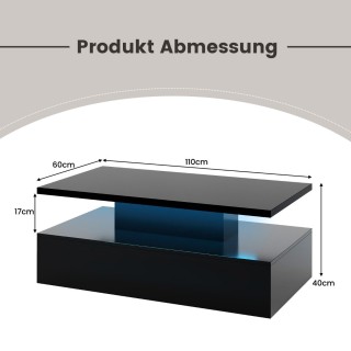 Costway Μοντέρνο Μαύρο LED Τραπεζάκι Σαλονιού Διπλής Στάθμης 110 x ...