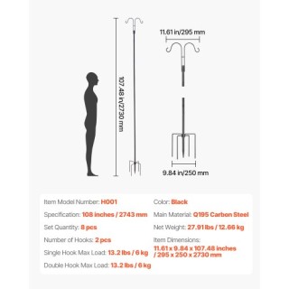VEVOR Διπλός Γάντζος Πουλιών 8 Τεμάχια 2730mm Βαρέως Τύπου WNGJSMYR... VEVOR Διπλός Γάντζος Πουλιών 8 Τεμάχια 2730mm Βαρέως Τύπου WNGJSMYR...