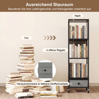 Costway Τετραώροφη βιβλιοθήκη με ρόδες, ξύλινη επιφάνεια και υφασμά... Costway Τετραώροφη βιβλιοθήκη με ρόδες, ξύλινη επιφάνεια και υφασμά...