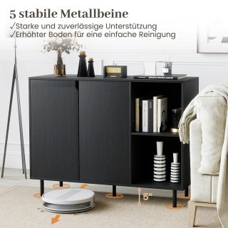 Costway Μαύρος ξύλινος μπουφές κουζίνας με 4 χώρους, 2 πόρτες και ρ...