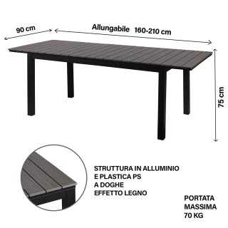 Galileo Επεκτάσιμο εξωτερικό τραπέζι 160/210 x 90 cm με σανίδες ξύλ...