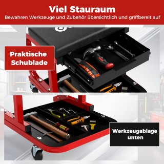 Costway Ρολόκαθισμα Εργαστηρίου με Ρόδες & Αντοχή 185kg, Μαύρο AU10...