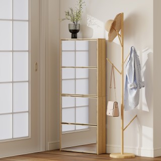 HOMCOM Ξύλινη Παπουτσοθήκη με Καθρέπτη και 4 Αντιολισθητικές Πόρτες...