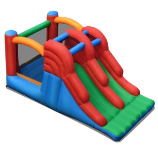 Costway Πολύχρωμο Φουσκωτό Κάστρο 3-σε-1 με Διπλή Τσουλήθρα OP70800