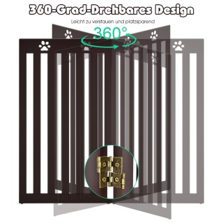 Costway Καφέ Τρίπτυχη Πτυσσόμενη Ξύλινη Πύλη Κατοικιδίων PS7403BN