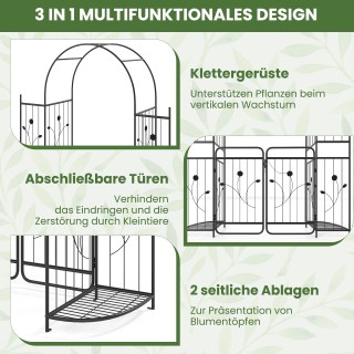 Costway Μεταλλική Αψίδα Κήπου με Πύλη & Ράφια Φυτών για Αναρριχώμεν...
