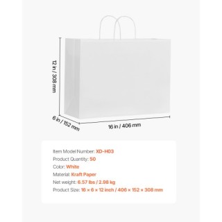 VEVOR Λευκές Χάρτινες Τσάντες με Χερούλια 50 Τεμάχια ZZGWDHTS1661XF... VEVOR Λευκές Χάρτινες Τσάντες με Χερούλια 50 Τεμάχια ZZGWDHTS1661XF...