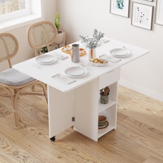 Shally Dogan Πτυσσόμενο Τραπέζι Φαγητού Λευκό 120x77x75cm με 2 Ρόδε...