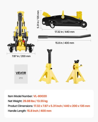 VEVOR Ανυψωτικό Δαπέδου Χαμηλού Προφίλ 2 Τόνων για Αθλητικά Αυτοκίν...