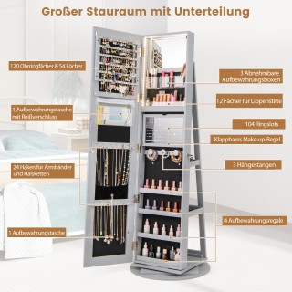 Costway Περιστρεφόμενη Κοσμηματοθήκη 360° με Τρίχρωμο LED Φωτισμό, ...