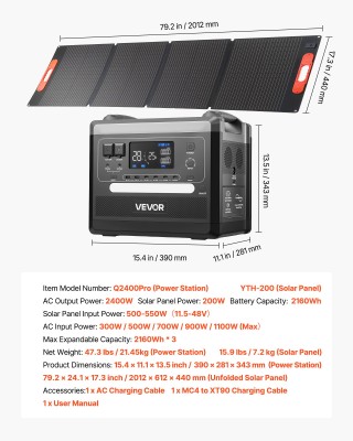 VEVOR Φορητός Σταθμός Ενέργειας 2400W με Ηλιακό Πάνελ 200W και Μπατ... VEVOR Φορητός Σταθμός Ενέργειας 2400W με Ηλιακό Πάνελ 200W και Μπατ...