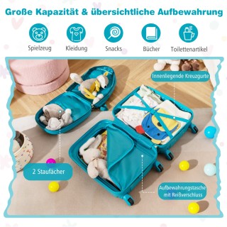 Costway  Σετ Παιδικών Βαλιτσών με Τροχούς - Μπλε Δεινόσαυρος Χειραπ...