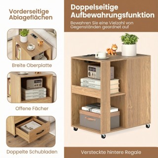 Costway Τροχήλατο Κομοδίνο 65,5 x 40 x 60 cm με Συρτάρι & Ράφια σε ...