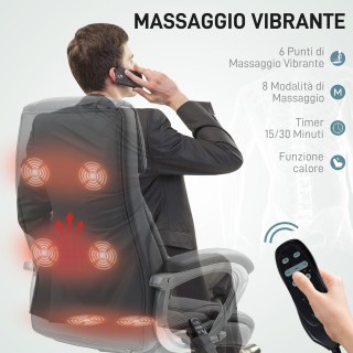 HOMCOM Καρέκλα Γραφείου Μασάζ με 6 Σημεία και Κλίση, από Δέρμα PU κ...