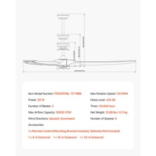 VEVOR Ανεμιστήρας Οροφής 72 Ξύλινη Λεπίδα Χωρίς Φως με Τηλεχειριστή... VEVOR Ανεμιστήρας Οροφής 72 Ξύλινη Λεπίδα Χωρίς Φως με Τηλεχειριστή...