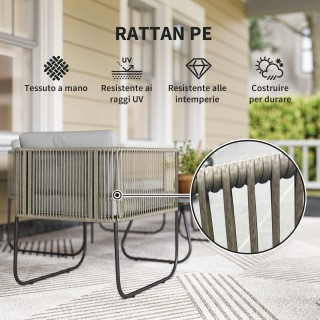Outsunny Σετ Κήπου Rattan με Διθέσιο Καναπέ, 2 Πολυθρόνες και Τραπέ...