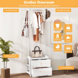 Costway  Κινητή Κρεμάστρα Ρούχων με Συρτάρια και Πλευρικούς Γάντζου...