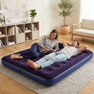 BAKAJI Διπλό Φουσκωτό Στρώμα Ύπνου Μπλε με Επένδυση Flock, Εργονομι...