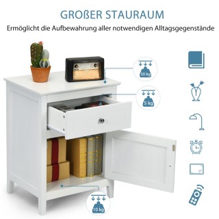 Costway  Σετ 2 κομοδίνων από ξύλο πεύκου με συρτάρι και πόρτα, βοηθ...