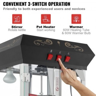 VEVOR  Μηχανή Παρασκευής Ποπκόρν με Καρότσι 850W 8 Oz 48 Κούπες Μαύ...